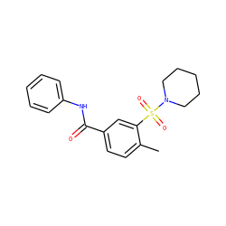 Cc1ccc(C(=O)Nc2ccccc2)cc1S(=O)(=O)N1CCCCC1 ZINC000000887985