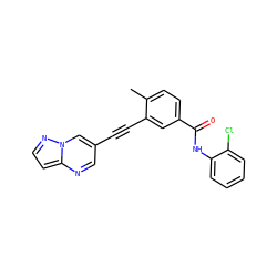 Cc1ccc(C(=O)Nc2ccccc2Cl)cc1C#Cc1cnc2ccnn2c1 ZINC000095590724