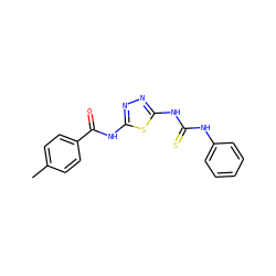 Cc1ccc(C(=O)Nc2nnc(NC(=S)Nc3ccccc3)s2)cc1 ZINC000013865476