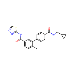 Cc1ccc(C(=O)Nc2nncs2)cc1-c1ccc(C(=O)NCC2CC2)cc1 ZINC000040918699