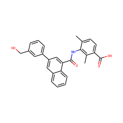 Cc1ccc(C(=O)O)c(C)c1NC(=O)c1cc(-c2cccc(CO)c2)cc2ccccc12 ZINC000653784974