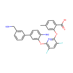 Cc1ccc(C(=O)O)c(Oc2nc(Oc3cc(-c4cccc(CN)c4)ccc3N)c(F)cc2F)c1 ZINC000045256152