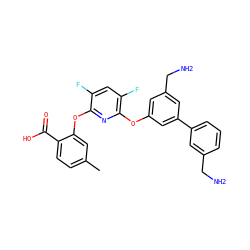 Cc1ccc(C(=O)O)c(Oc2nc(Oc3cc(CN)cc(-c4cccc(CN)c4)c3)c(F)cc2F)c1 ZINC000045286852