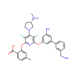 Cc1ccc(C(=O)O)c(Oc2nc(Oc3cc(N)cc(-c4cccc(CN)c4)c3)c(F)c(N3CC[C@H](N(C)C)C3)c2F)c1 ZINC000049695499