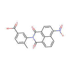 Cc1ccc(C(=O)O)cc1N1C(=O)c2cccc3c([N+](=O)[O-])ccc(c23)C1=O ZINC000000822796