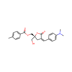 Cc1ccc(C(=O)OC[C@]2(CO)C/C(=C/c3ccc(N(C)C)cc3)C(=O)O2)cc1 ZINC000040864382
