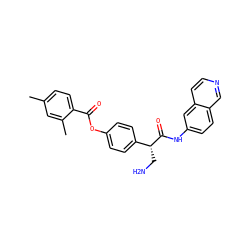 Cc1ccc(C(=O)Oc2ccc([C@@H](CN)C(=O)Nc3ccc4cnccc4c3)cc2)c(C)c1 ZINC000306147532