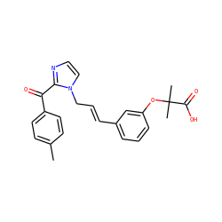 Cc1ccc(C(=O)c2nccn2C/C=C/c2cccc(OC(C)(C)C(=O)O)c2)cc1 ZINC000071316395