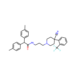 Cc1ccc(C(C(=O)NCCCN2CCC(C#N)(c3ccccc3C(F)(F)F)CC2)c2ccc(C)cc2)cc1 ZINC000029395938