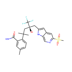 Cc1ccc(C(C)(C)C[C@@](O)(Cc2cc3cc(S(C)(=O)=O)ncc3[nH]2)C(F)(F)F)c(C(N)=O)c1 ZINC000116918215