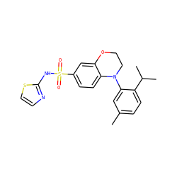 Cc1ccc(C(C)C)c(N2CCOc3cc(S(=O)(=O)Nc4nccs4)ccc32)c1 ZINC000220243779