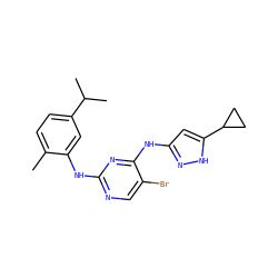 Cc1ccc(C(C)C)cc1Nc1ncc(Br)c(Nc2cc(C3CC3)[nH]n2)n1 ZINC000203008326