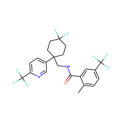 Cc1ccc(C(F)(F)F)cc1C(=O)NCC1(c2ccc(C(F)(F)F)nc2)CCC(F)(F)CC1 ZINC000217363138