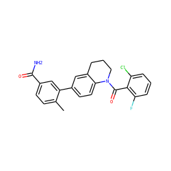 Cc1ccc(C(N)=O)cc1-c1ccc2c(c1)CCCN2C(=O)c1c(F)cccc1Cl ZINC000210703891