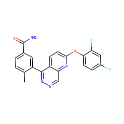 Cc1ccc(C(N)=O)cc1-c1nncc2nc(Oc3ccc(F)cc3F)ccc12 ZINC000068204804