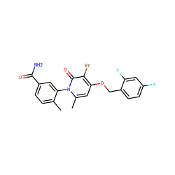 Cc1ccc(C(N)=O)cc1-n1c(C)cc(OCc2ccc(F)cc2F)c(Br)c1=O ZINC000072110120