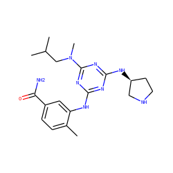 Cc1ccc(C(N)=O)cc1Nc1nc(N[C@H]2CCNC2)nc(N(C)CC(C)C)n1 ZINC000036761667