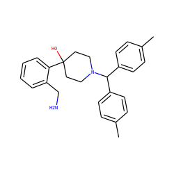 Cc1ccc(C(c2ccc(C)cc2)N2CCC(O)(c3ccccc3CN)CC2)cc1 ZINC000028817223