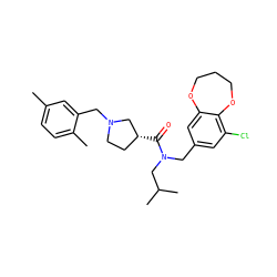 Cc1ccc(C)c(CN2CC[C@@H](C(=O)N(Cc3cc(Cl)c4c(c3)OCCCO4)CC(C)C)C2)c1 ZINC000114097780