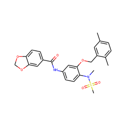 Cc1ccc(C)c(COc2cc(NC(=O)c3ccc4c(c3)OCO4)ccc2N(C)S(C)(=O)=O)c1 ZINC000073223976