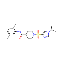 Cc1ccc(C)c(NC(=O)C2CCN(S(=O)(=O)c3cn(C(C)C)cn3)CC2)c1 ZINC000064957655
