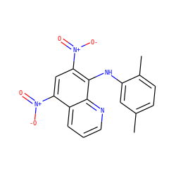 Cc1ccc(C)c(Nc2c([N+](=O)[O-])cc([N+](=O)[O-])c3cccnc23)c1 ZINC000004420693
