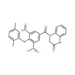 Cc1ccc(C)c(Nc2c([N+](=O)[O-])cc(C(=O)N3CC(=O)Nc4ccccc43)cc2[N+](=O)[O-])c1 ZINC000006196002
