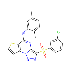 Cc1ccc(C)c(Nc2nc3c(S(=O)(=O)c4cccc(Cl)c4)nnn3c3ccsc23)c1 ZINC000009116956