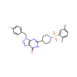 Cc1ccc(C)c(S(=O)(=O)N2CCC(c3nc4c(nnn4Cc4ccc(F)cc4)c(=O)[nH]3)CC2)c1 ZINC000008772813