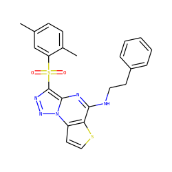 Cc1ccc(C)c(S(=O)(=O)c2nnn3c2nc(NCCc2ccccc2)c2sccc23)c1 ZINC000020516442
