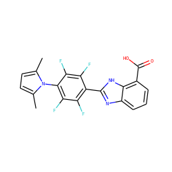 Cc1ccc(C)n1-c1c(F)c(F)c(-c2nc3cccc(C(=O)O)c3[nH]2)c(F)c1F ZINC000168569845