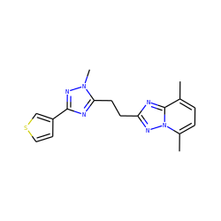 Cc1ccc(C)n2nc(CCc3nc(-c4ccsc4)nn3C)nc12 ZINC000095579853