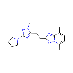 Cc1ccc(C)n2nc(CCc3nc(N4CCCC4)nn3C)nc12 ZINC000210654580