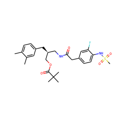 Cc1ccc(C[C@@H](CNC(=O)Cc2ccc(NS(C)(=O)=O)c(F)c2)COC(=O)C(C)(C)C)cc1C ZINC000014973195