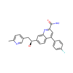 Cc1ccc(C[C@H](O)c2ccc3c(-c4ccc(F)cc4)cc(C(N)=O)nc3c2)cn1 ZINC000221601184