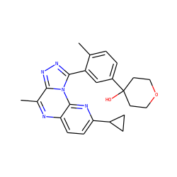 Cc1ccc(C2(O)CCOCC2)cc1-c1nnc2c(C)nc3ccc(C4CC4)nc3n12 ZINC000145749239