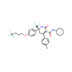 Cc1ccc(C2=C(C(=O)NC3CCCCC3)C(=O)N[C@](c3ccc(OCCCC(F)(F)F)cc3)(C(F)(F)F)C2)cc1 ZINC001772597164