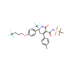 Cc1ccc(C2=C(C(=O)NS(=O)(=O)C(C)(C)C)C(=O)N[C@@](c3ccc(OCCCC(F)(F)F)cc3)(C(F)(F)F)C2)cc1 ZINC001772633721