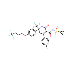 Cc1ccc(C2=C(C(=O)NS(=O)(=O)C3CC3)C(=O)N[C@@](c3ccc(OCCCC(F)(F)F)cc3)(C(F)(F)F)C2)cc1 ZINC001772603858