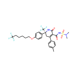 Cc1ccc(C2=C(C(=O)NS(=O)(=O)N(C)C)C(=O)N[C@@](c3ccc(OCCCCCC(F)(F)F)cc3)(C(F)(F)F)C2)cc1 ZINC001772657052
