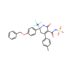 Cc1ccc(C2=C(C(=O)NS(C)(=O)=O)C(=O)N[C@@](c3ccc(OCc4ccccc4)cc3)(C(F)(F)F)C2)cc1 ZINC000221915287