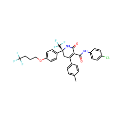 Cc1ccc(C2=C(C(=O)Nc3ccc(Cl)cc3)C(=O)N[C@](c3ccc(OCCCC(F)(F)F)cc3)(C(F)(F)F)C2)cc1 ZINC001772633690
