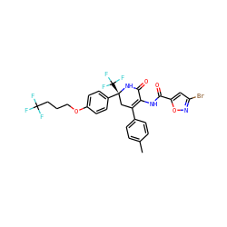 Cc1ccc(C2=C(NC(=O)c3cc(Br)no3)C(=O)N[C@](c3ccc(OCCCC(F)(F)F)cc3)(C(F)(F)F)C2)cc1 ZINC001772596102