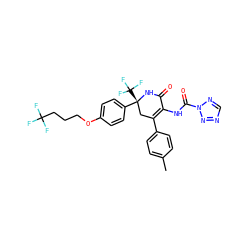 Cc1ccc(C2=C(NC(=O)n3ncnn3)C(=O)N[C@](c3ccc(OCCCC(F)(F)F)cc3)(C(F)(F)F)C2)cc1 ZINC001772582781
