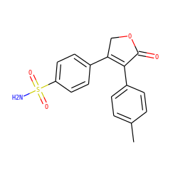 Cc1ccc(C2=C(c3ccc(S(N)(=O)=O)cc3)COC2=O)cc1 ZINC000169307505
