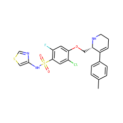 Cc1ccc(C2=CCCN[C@H]2COc2cc(F)c(S(=O)(=O)Nc3cscn3)cc2Cl)cc1 ZINC001772584678