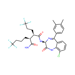 Cc1ccc(C2=N[C@H](NC(=O)[C@H](CCC(F)(F)F)[C@H](CCCC(F)(F)F)C(N)=O)C(=O)Nc3c(Cl)cccc32)cc1C ZINC000210711737