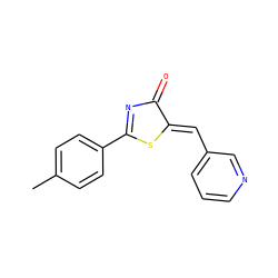 Cc1ccc(C2=NC(=O)/C(=C/c3cccnc3)S2)cc1 ZINC000299828059