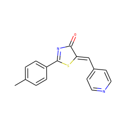 Cc1ccc(C2=NC(=O)/C(=C/c3ccncc3)S2)cc1 ZINC000299829644