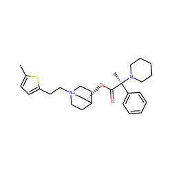 Cc1ccc(CC[N+]23CCC(CC2)[C@@H](OC(=O)[C@](C)(c2ccccc2)N2CCCCC2)C3)s1 ZINC000073196144